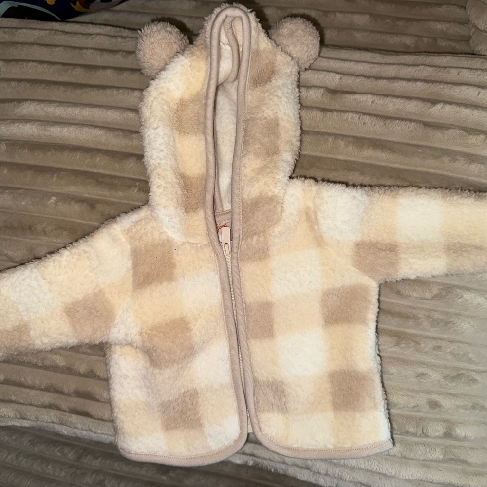 Plaid Fleece Baby Jacket with Bear Ears